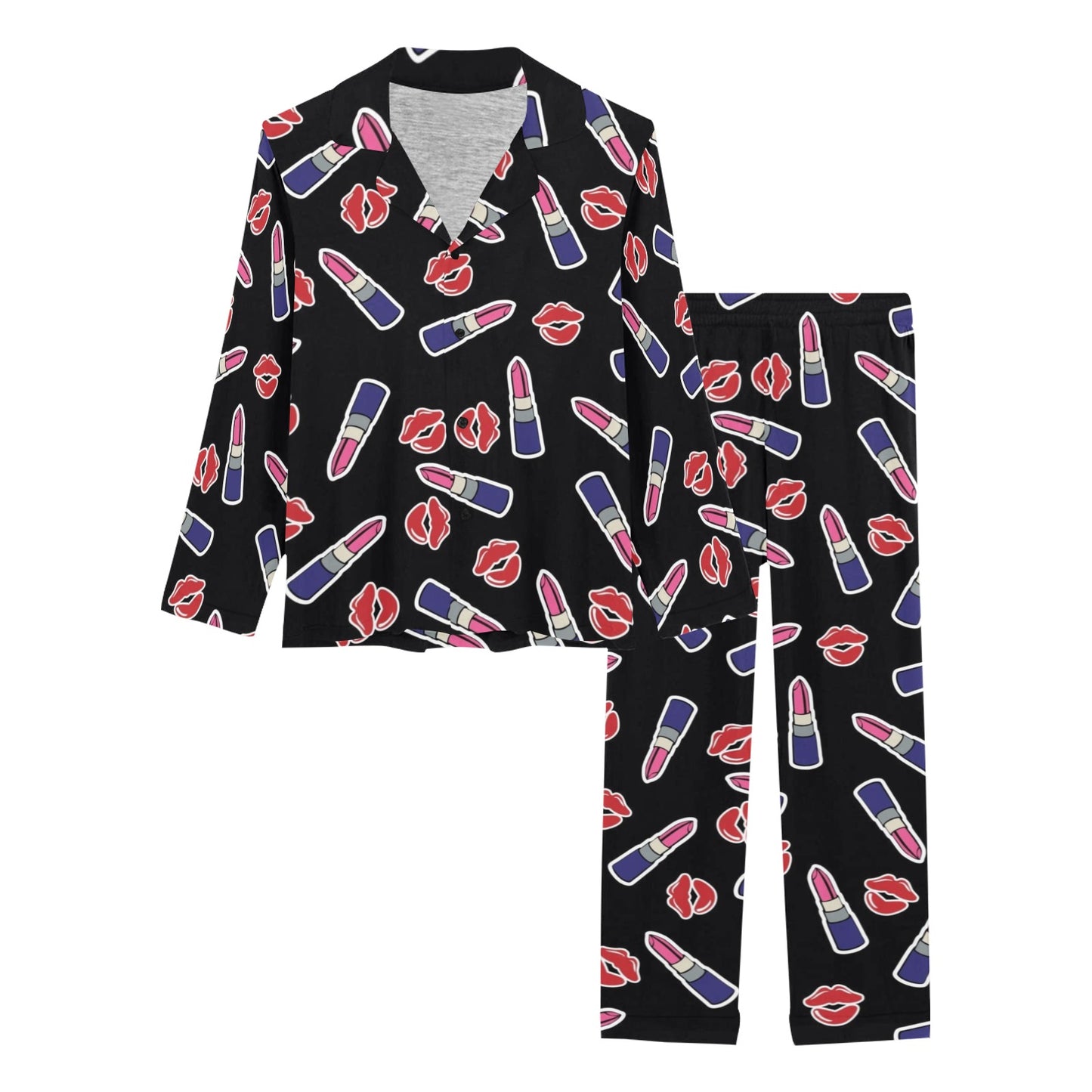 Lipstick Pattern Print Design LT01 Women's Long Pajama Set