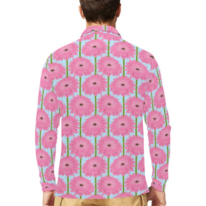 Gerberas Pattern Print Design GB01 Long Sleeve Polo Shirt For Men's