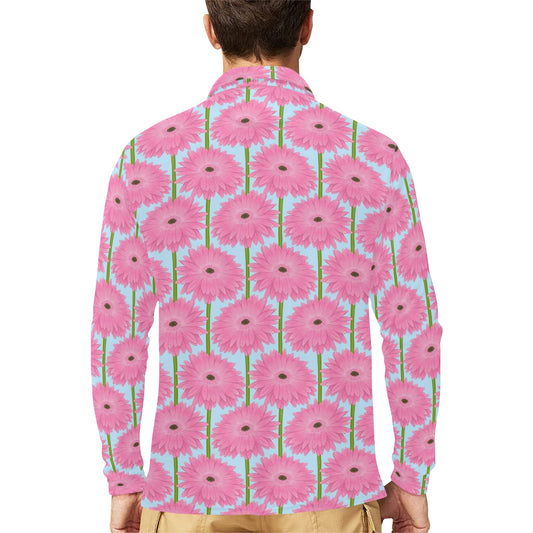 Gerberas Pattern Print Design GB01 Long Sleeve Polo Shirt For Men's