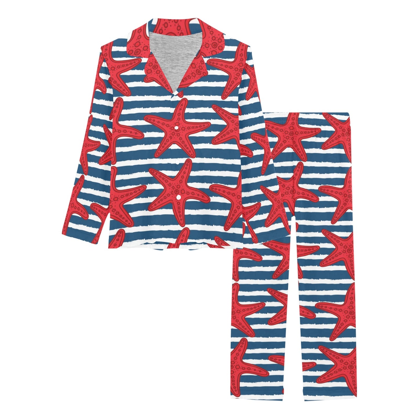 Starfish Red Pattern Print Design 02 Women's Long Pajama Set