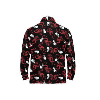 Skull With Red Dragon Print Design LKS304 Long Sleeve Polo Shirt For Men's
