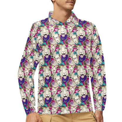 Sheep Print Design LKS403 Long Sleeve Polo Shirt For Men's