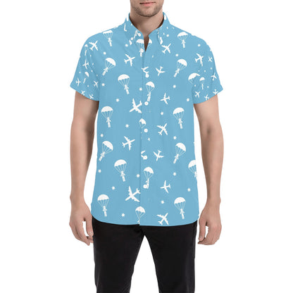 Skydiver Print Design LKS303 Men Short Sleeve Button Up Shirt