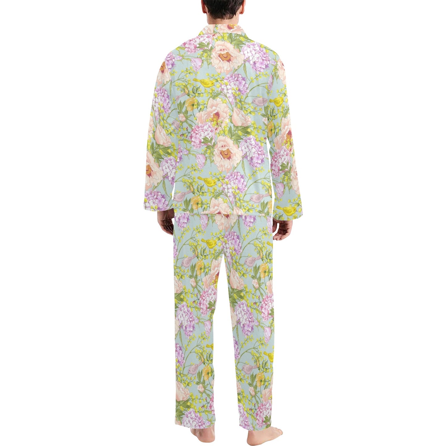 Hydrangea Pattern Print Design HD02 Men's Long Pajama Set