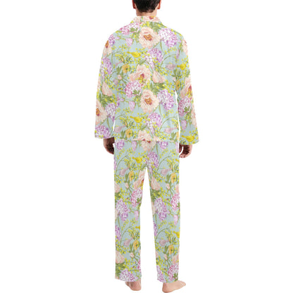 Hydrangea Pattern Print Design HD02 Men's Long Pajama Set