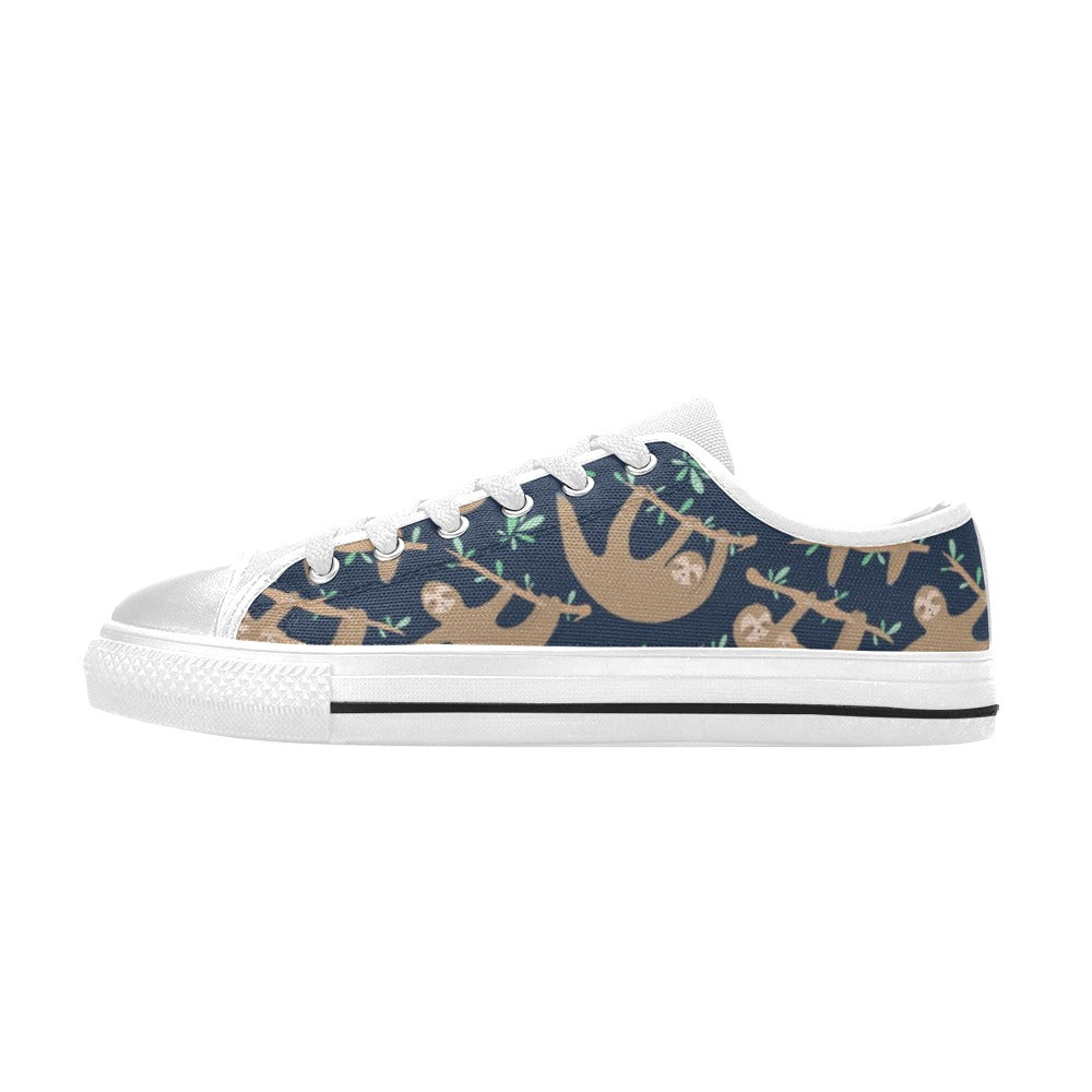 Sloth Print Design LKS307 Women's White Low Top Shoes