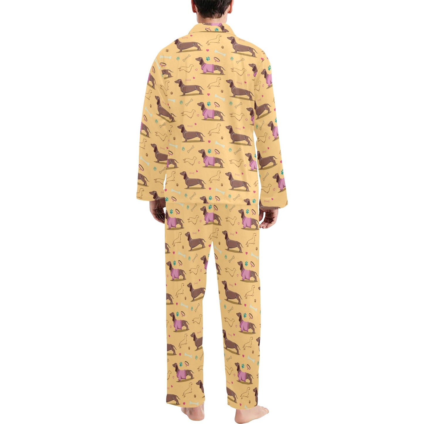 Dachshund Pattern Print Design 07 Men's Long Pajama Set