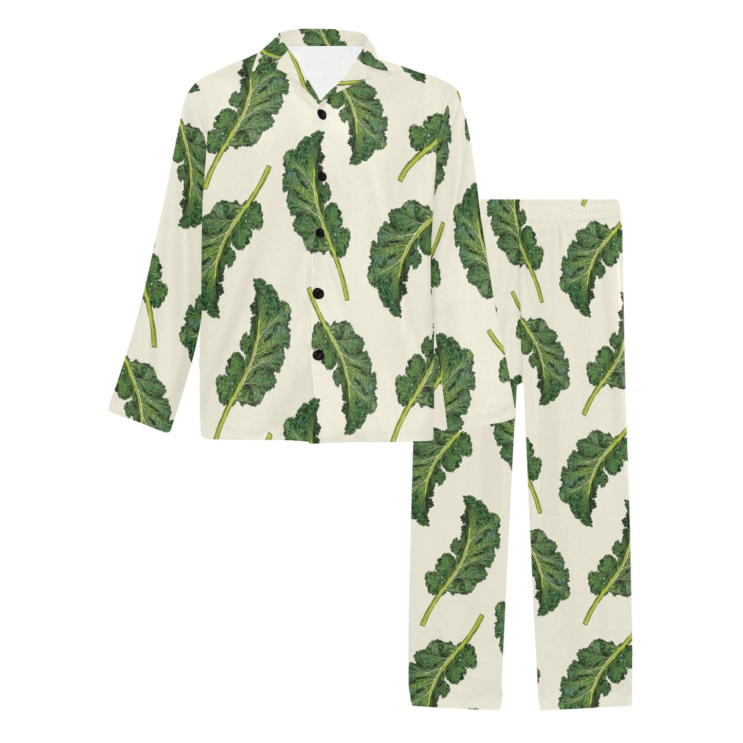 Kale Pattern Print Design 03 Men's Long Pajama Set