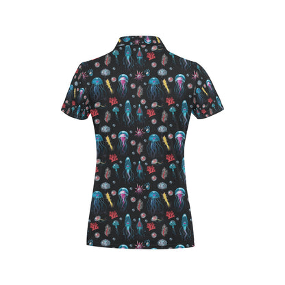 Jellyfish Underwater Print Women's Polo Shirt