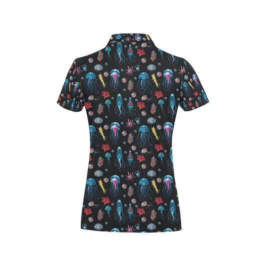 Jellyfish Underwater Print Women's Polo Shirt