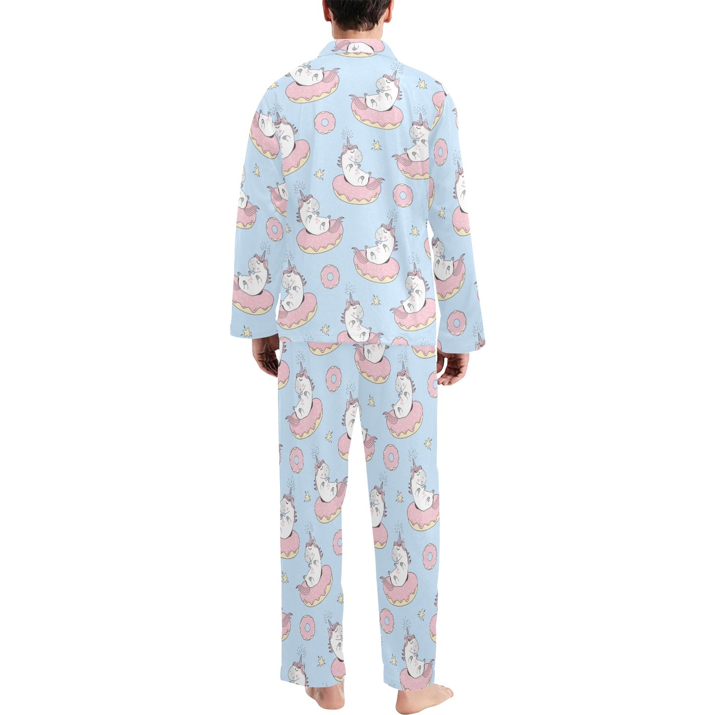 Donut Unicorn Pattern Print Design DN014 Men's Long Pajama Set