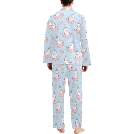 Donut Unicorn Pattern Print Design DN014 Men's Long Pajama Set