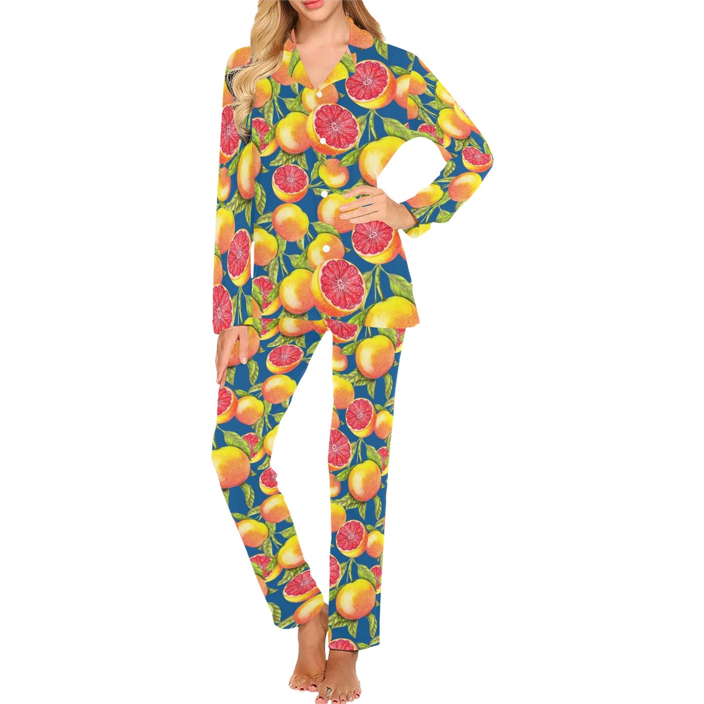 Grapefruit Pattern Print Design GF04 Women's Long Pajama Set