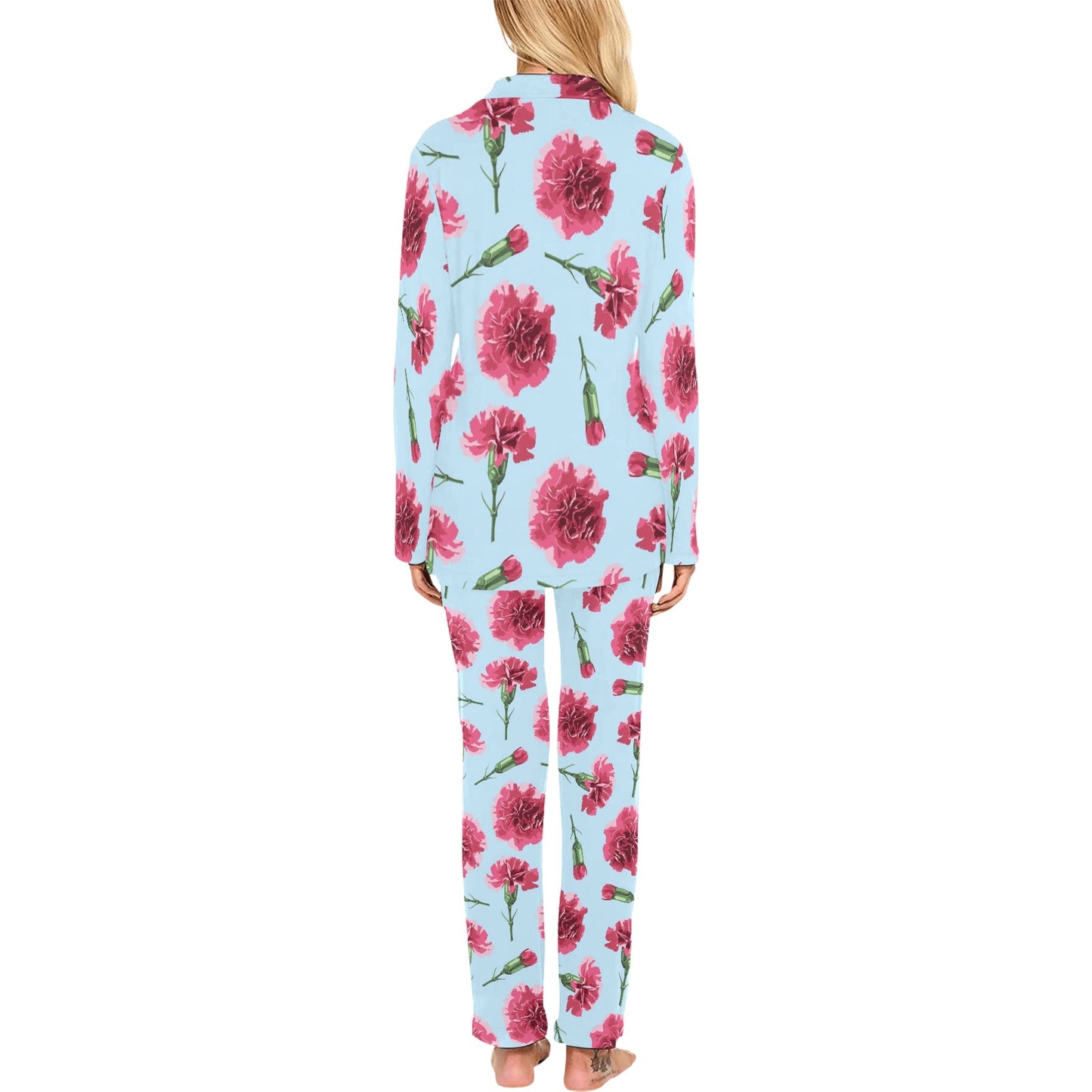 Carnations Pattern Print Design CN01 Women's Long Pajama Set