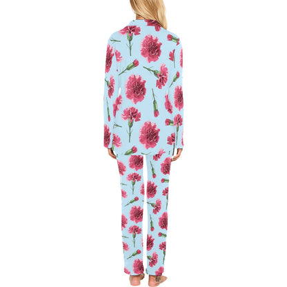 Carnations Pattern Print Design CN01 Women's Long Pajama Set