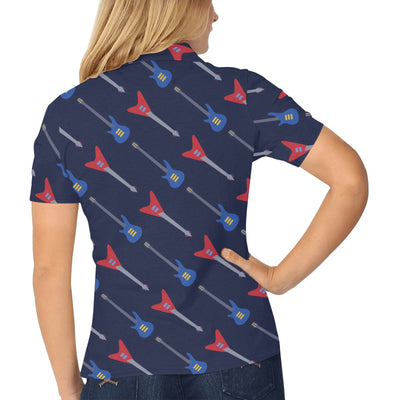 Electric Guitar Pattern Print Design 01 Women's Polo Shirt