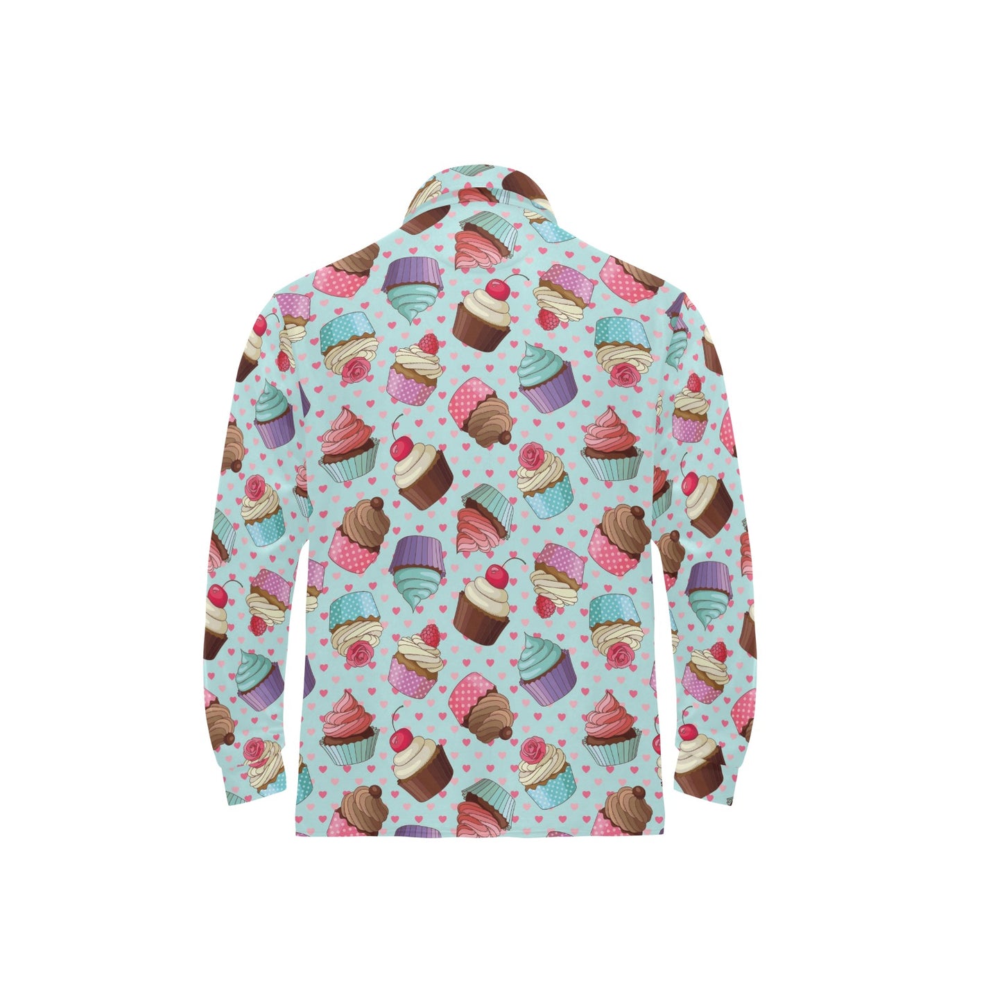 Cupcakes Fancy Heart Print Pattern Long Sleeve Polo Shirt For Men's