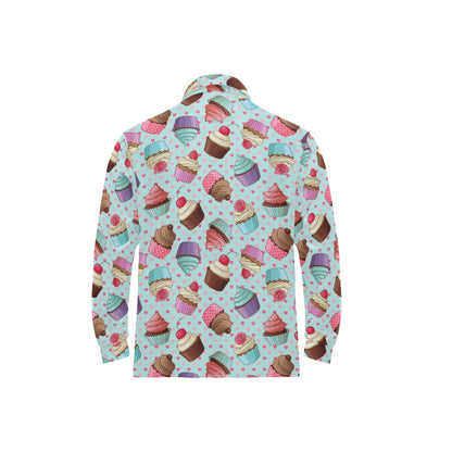 Cupcakes Fancy Heart Print Pattern Long Sleeve Polo Shirt For Men's