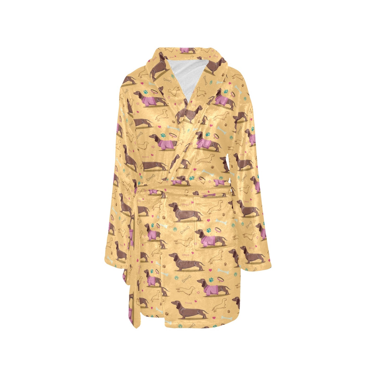 Dachshund Pattern Print Design 07 Women's Fleece Robe