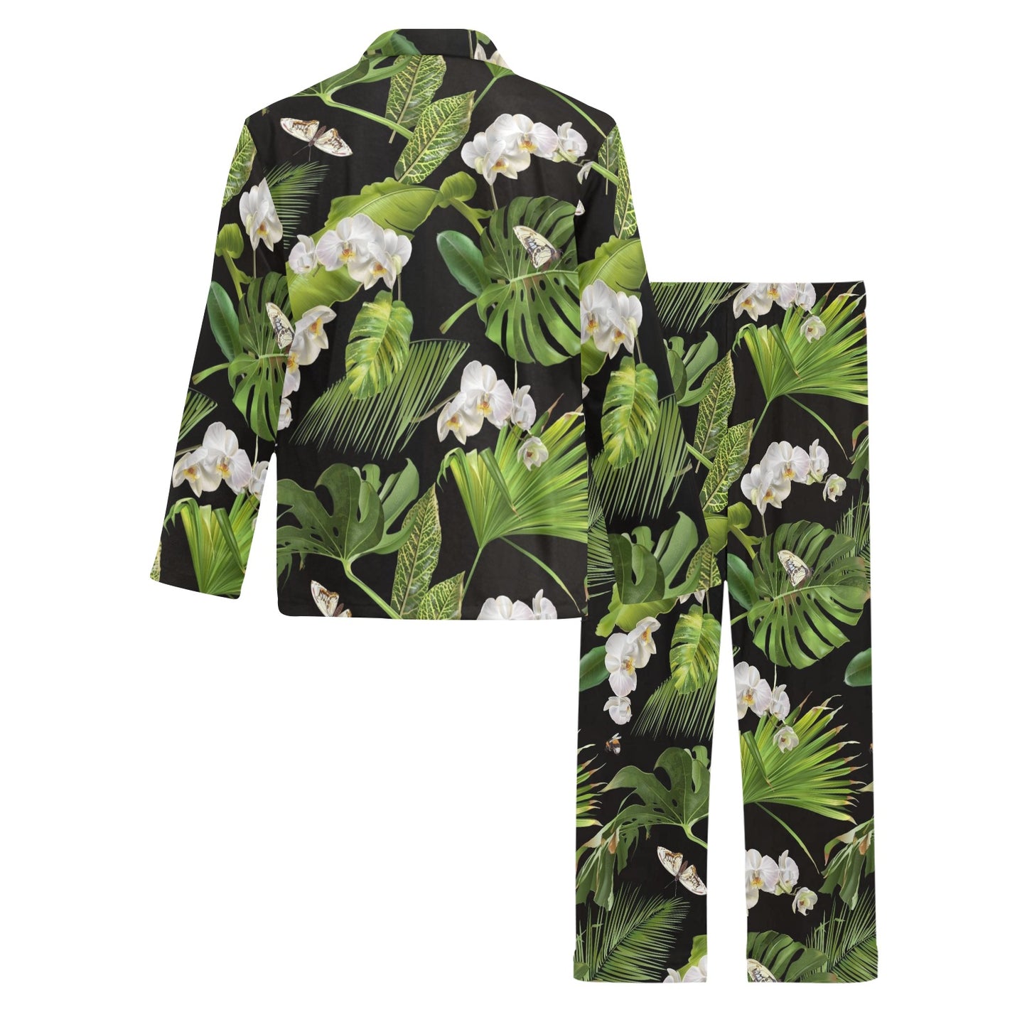 Tropical Flower Pattern Print Design TF026 Men's Long Pajama Set