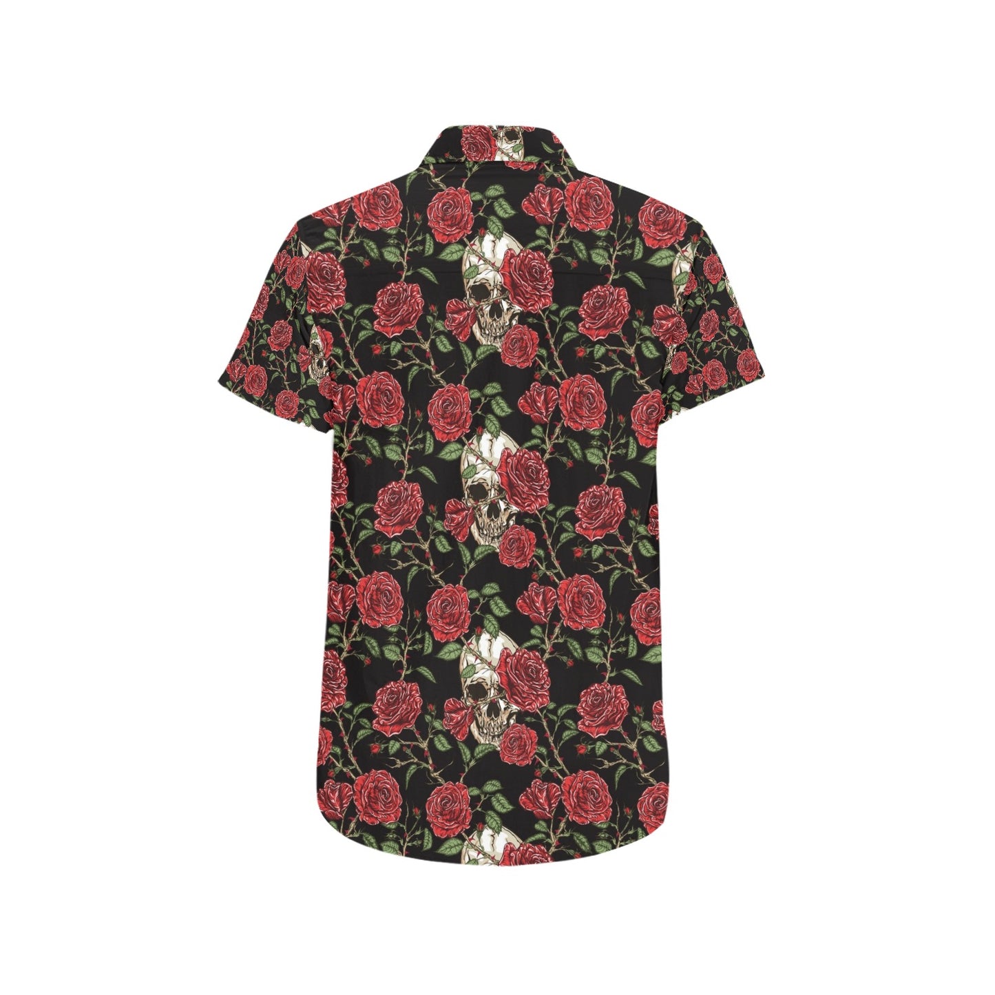 Skull And Roses Print Design LKS303 Men Short Sleeve Button Up Shirt