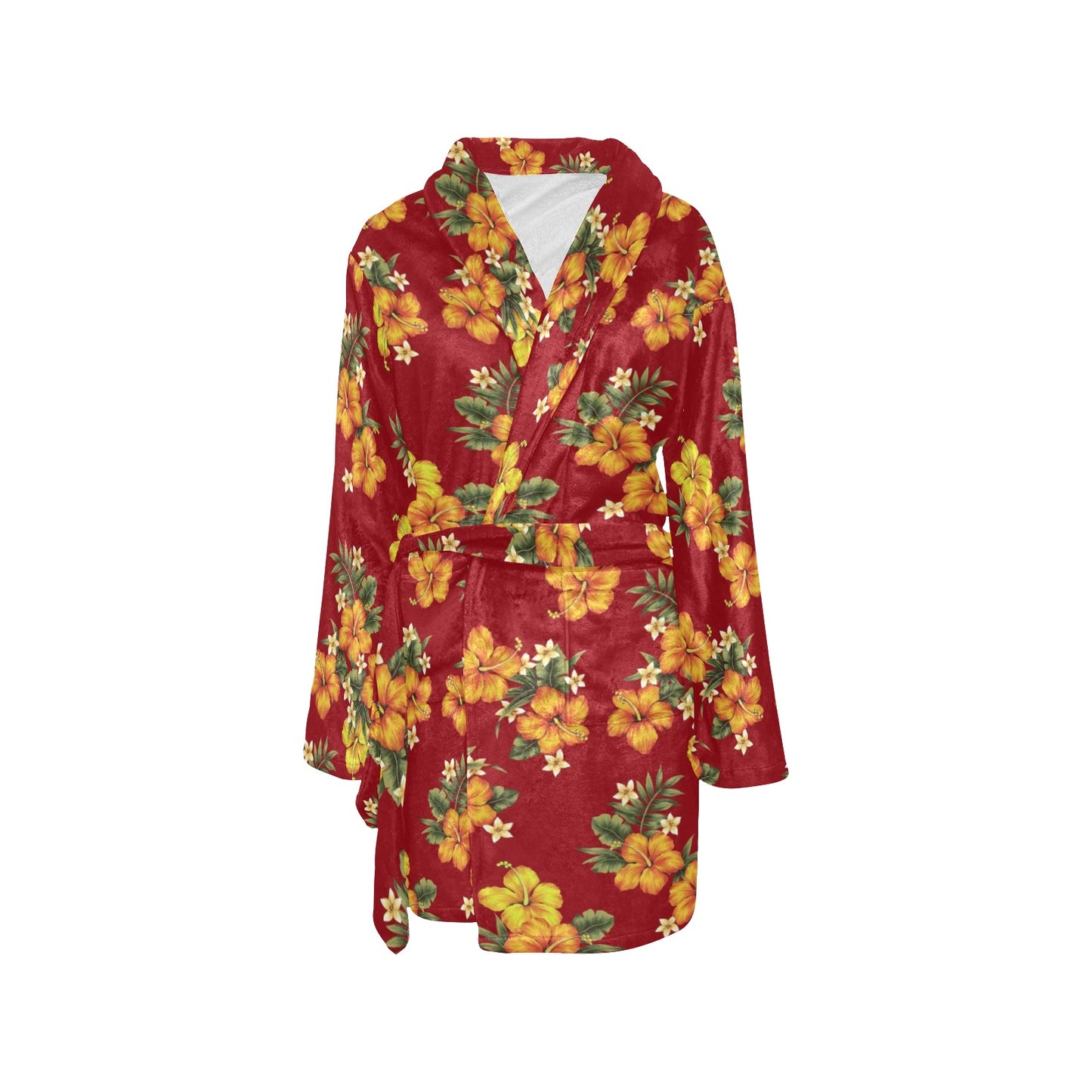 Orange Hibiscus Pattern Print Design HB026 Women's Fleece Robe