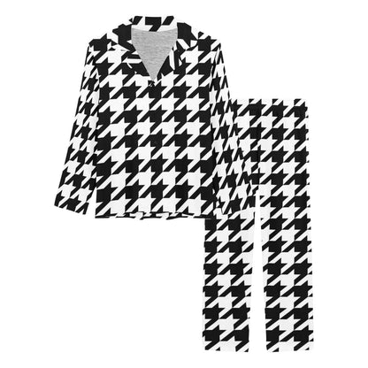 Houndstooth Black White Pattern Print Design 05 Women's Long Pajama Set