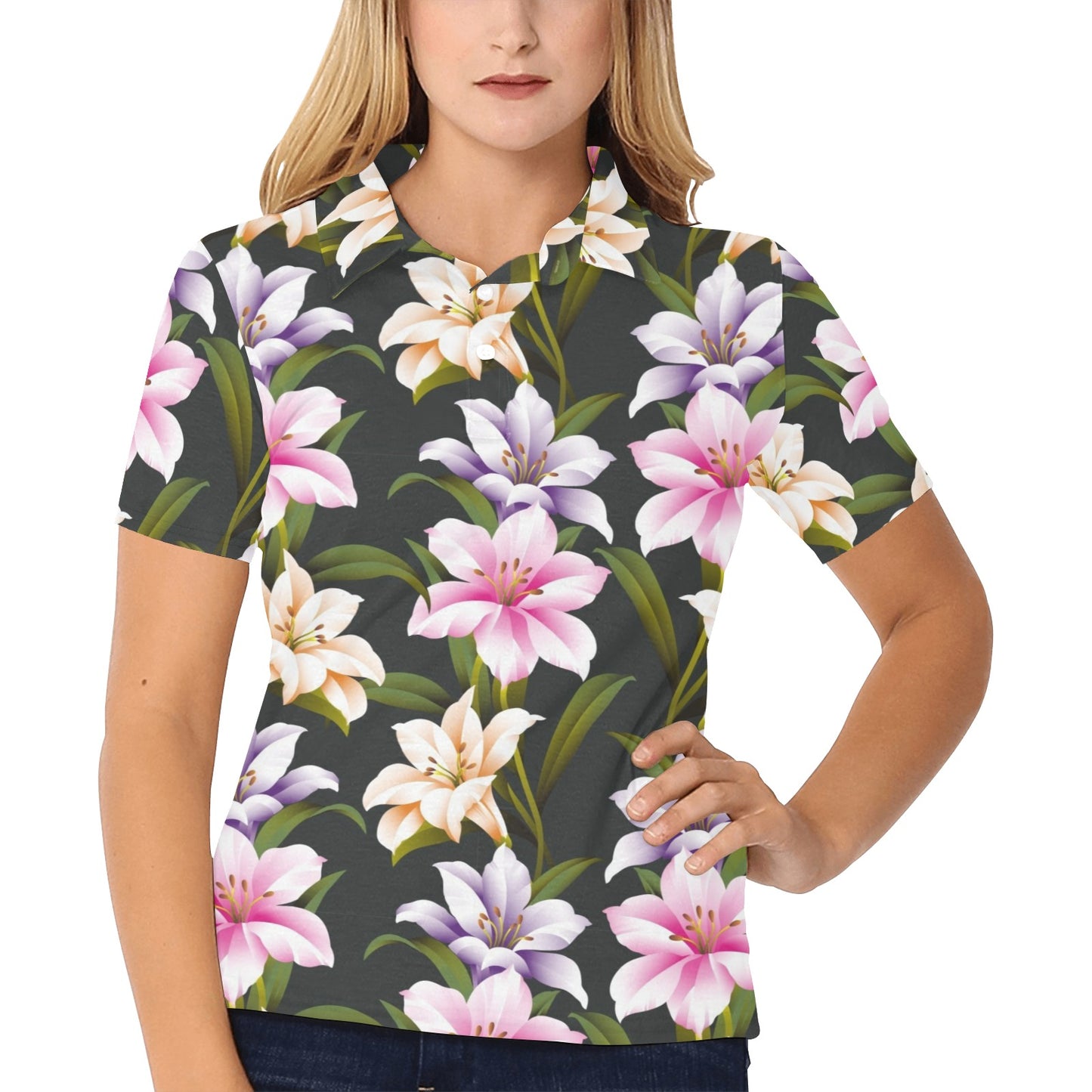 Lily Pattern Print Design LY01 Women's Polo Shirt