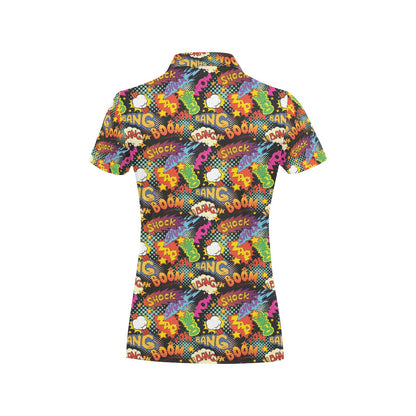 Comic Book Pattern Print Design 01 Women's Polo Shirt
