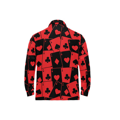 Poker Cards Pattern Print Design A01 Long Sleeve Polo Shirt For Men's