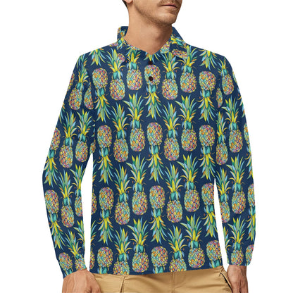 Pineapple Color Art Long Sleeve Polo Shirt For Men's