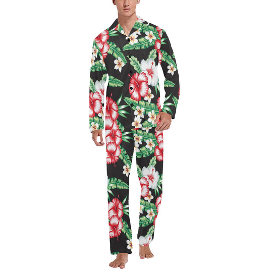 Hawaiian flower tropical leaves Men's Long Pajama Set