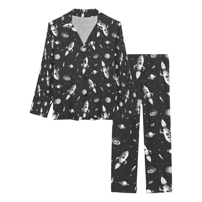 Space Rocket Print Design LKS303 Women's Long Pajama Set