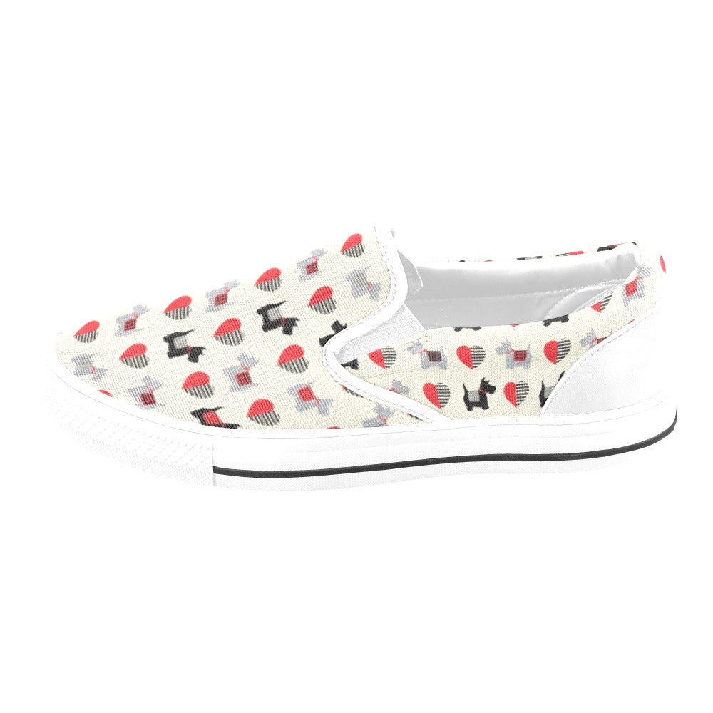 Scottish Terriers Print Design LKS3010 White Slip Ons Canvas Women's Shoes