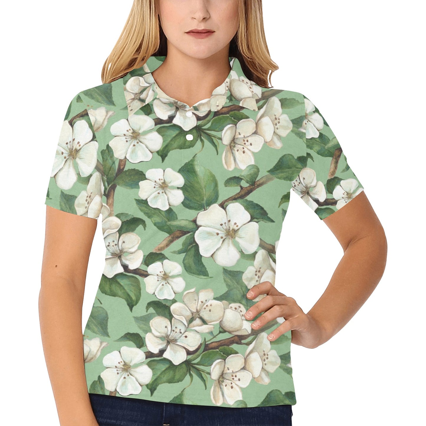 Apple blossom Pattern Print Design AB02 Women's Polo Shirt