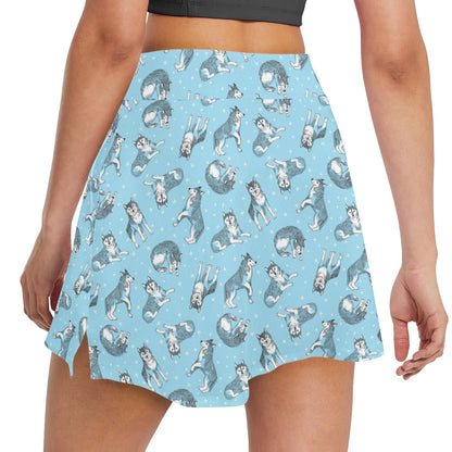 Wolf Design Print Pattern 17" Golf & Pickleball Skort with Pockets