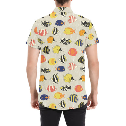 Angelfish Print Design LKS401 Men Short Sleeve Button Up Shirt