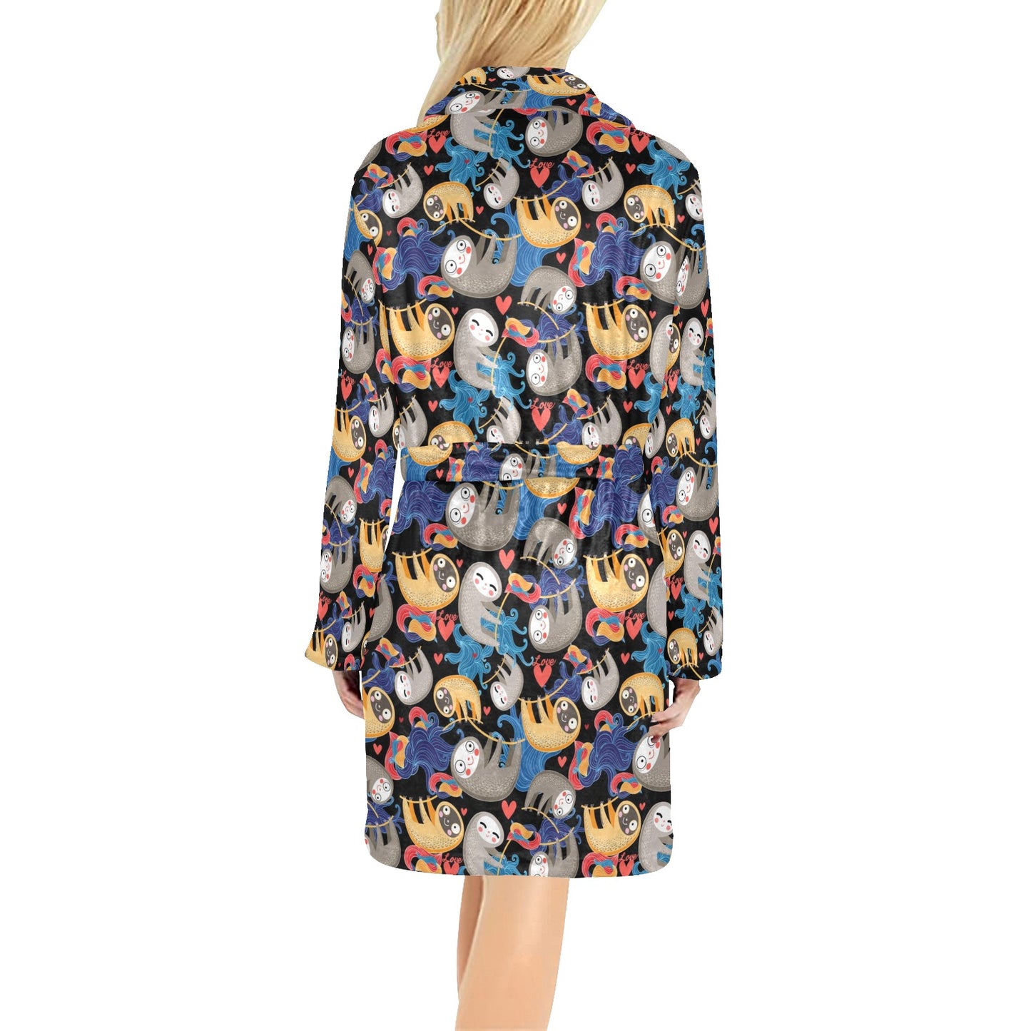 Sloth Cartoon Design Themed Print Women's Fleece Robe