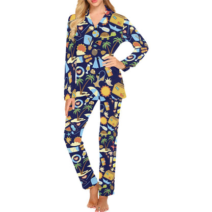 Beach Themed Pattern Print Design 04 Women's Long Pajama Set