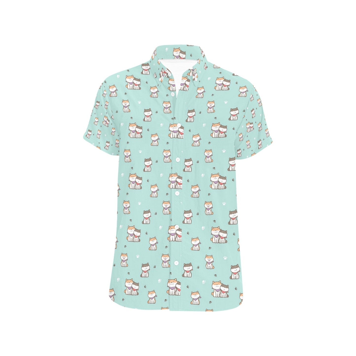 Shiba Inu Print Design LKS302 Men Short Sleeve Button Up Shirt