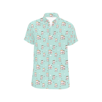 Shiba Inu Print Design LKS302 Men Short Sleeve Button Up Shirt