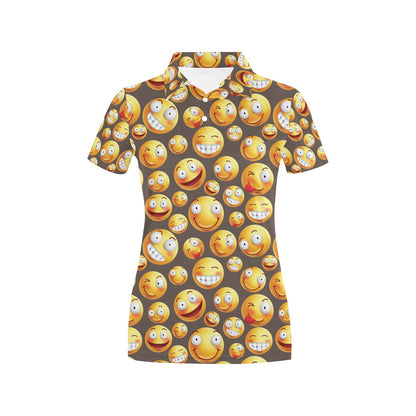Smiley Face Emoji Print Design LKS303 Women's Polo Shirt