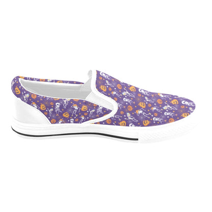 Skeleton Halloween Dance Print Design LKS304 White Slip Ons Canvas Women's Shoes
