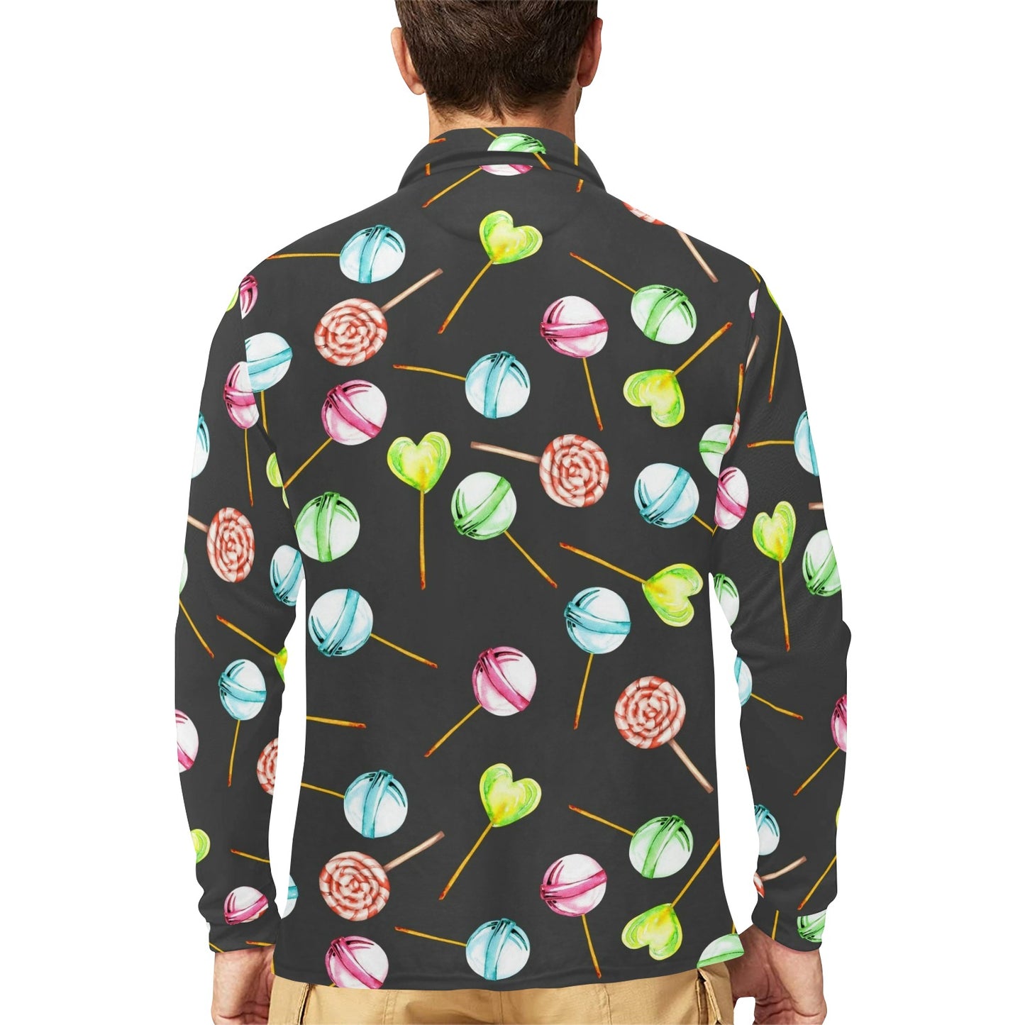 Lollipop Pattern Print Design LL02 Long Sleeve Polo Shirt For Men's