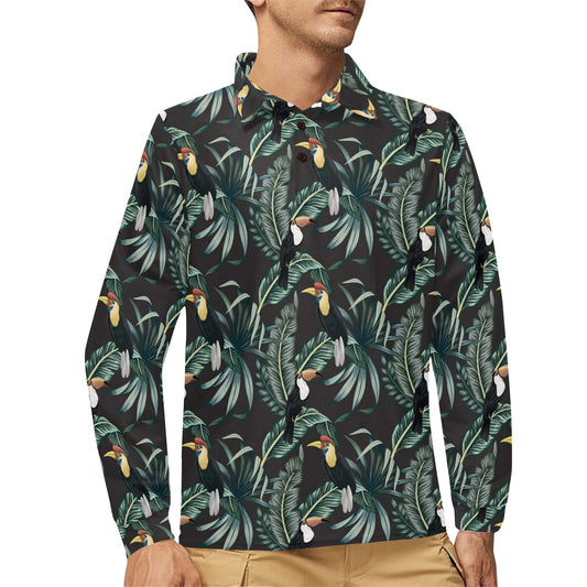 Rainforest Pattern Print Design RF06 Long Sleeve Polo Shirt For Men's