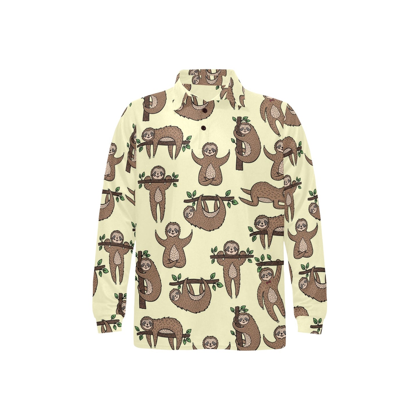 Sloth Print Design LKS3010 Long Sleeve Polo Shirt For Men's