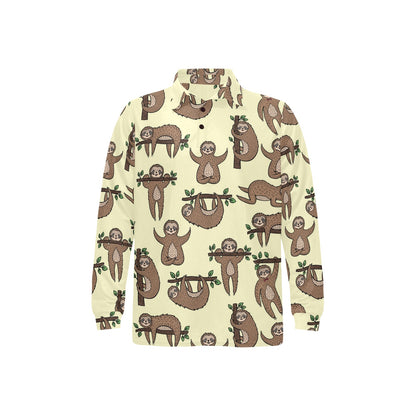 Sloth Print Design LKS3010 Long Sleeve Polo Shirt For Men's