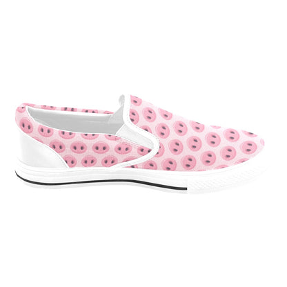Pig Print Design LKS401 White Slip Ons Canvas Women's Shoes