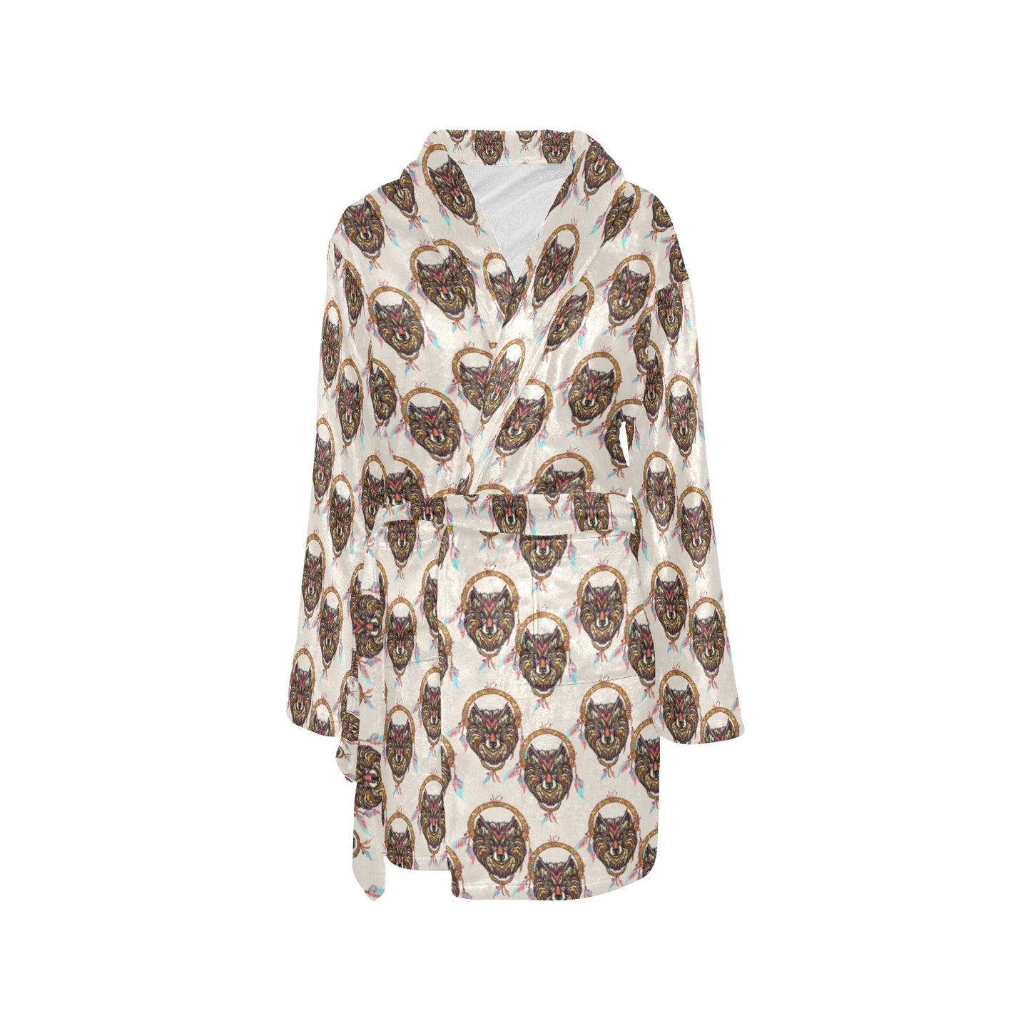 Wolf Tribal Dream Catcher Design Print Women's Fleece Robe