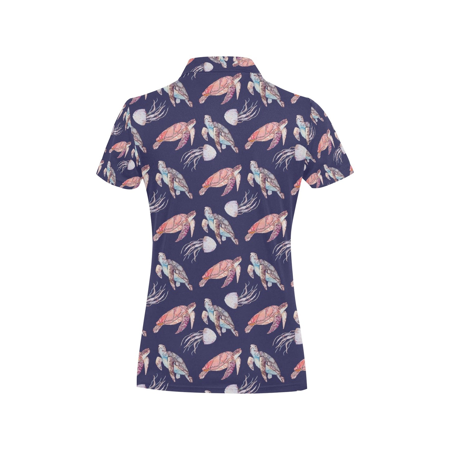 Sea Turtle With Jelly Fish Print Design LKS301 Women's Polo Shirt